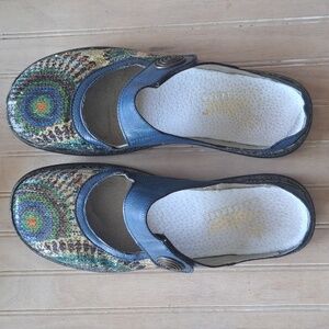 Rieker Antistress Daisy Sequin Mule Slide Clogs Velcro Strap Comfy Color Leather